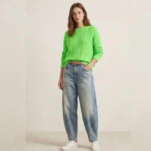 Polo by Ralph Lauren Women's Neon Wool  Green Cable Crewneck Sweater